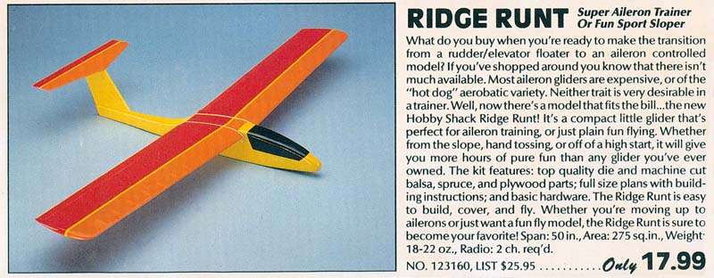 Ridge Runt ~ RC Model Glider Slope Soarer~ Laser-cut Balsa Ply Parts Set