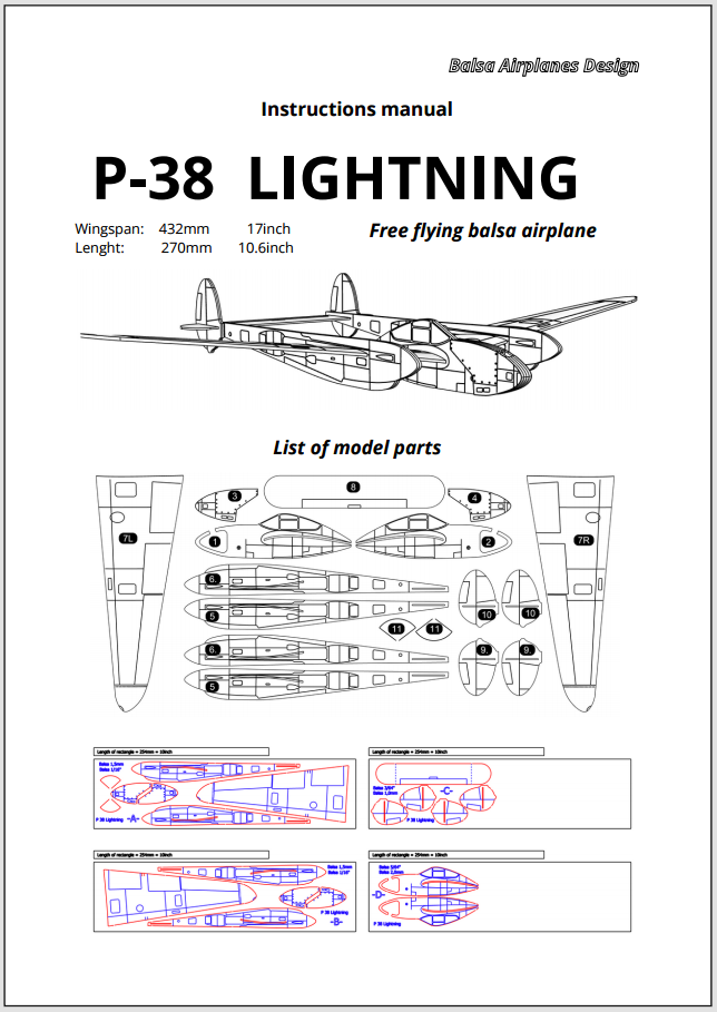 P38-Lightning - Scale free-flight model glider ~ Laser-cut balsa kit