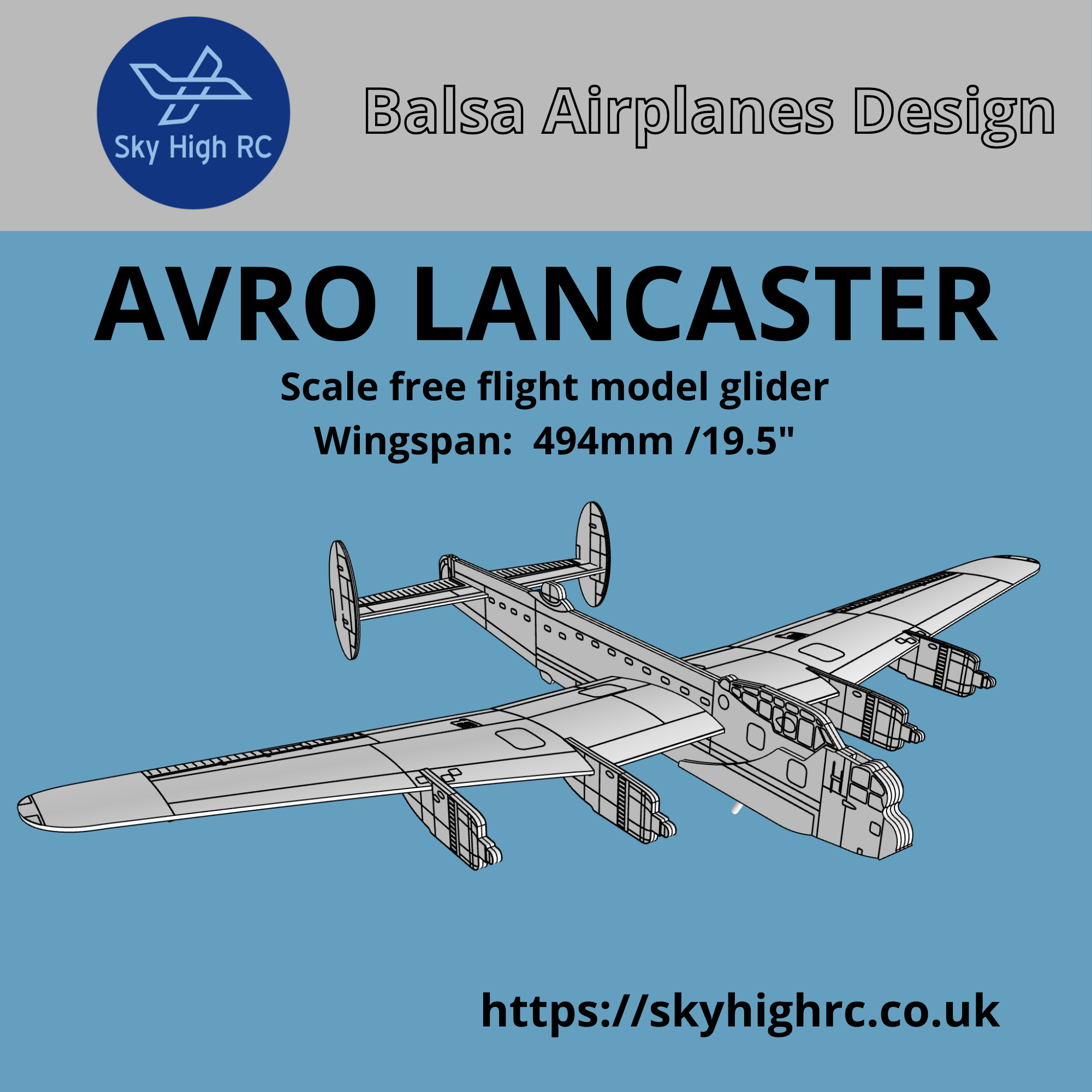 Avro Lancaster - Scale free-flight model glider ~ Laser-cut balsa kit