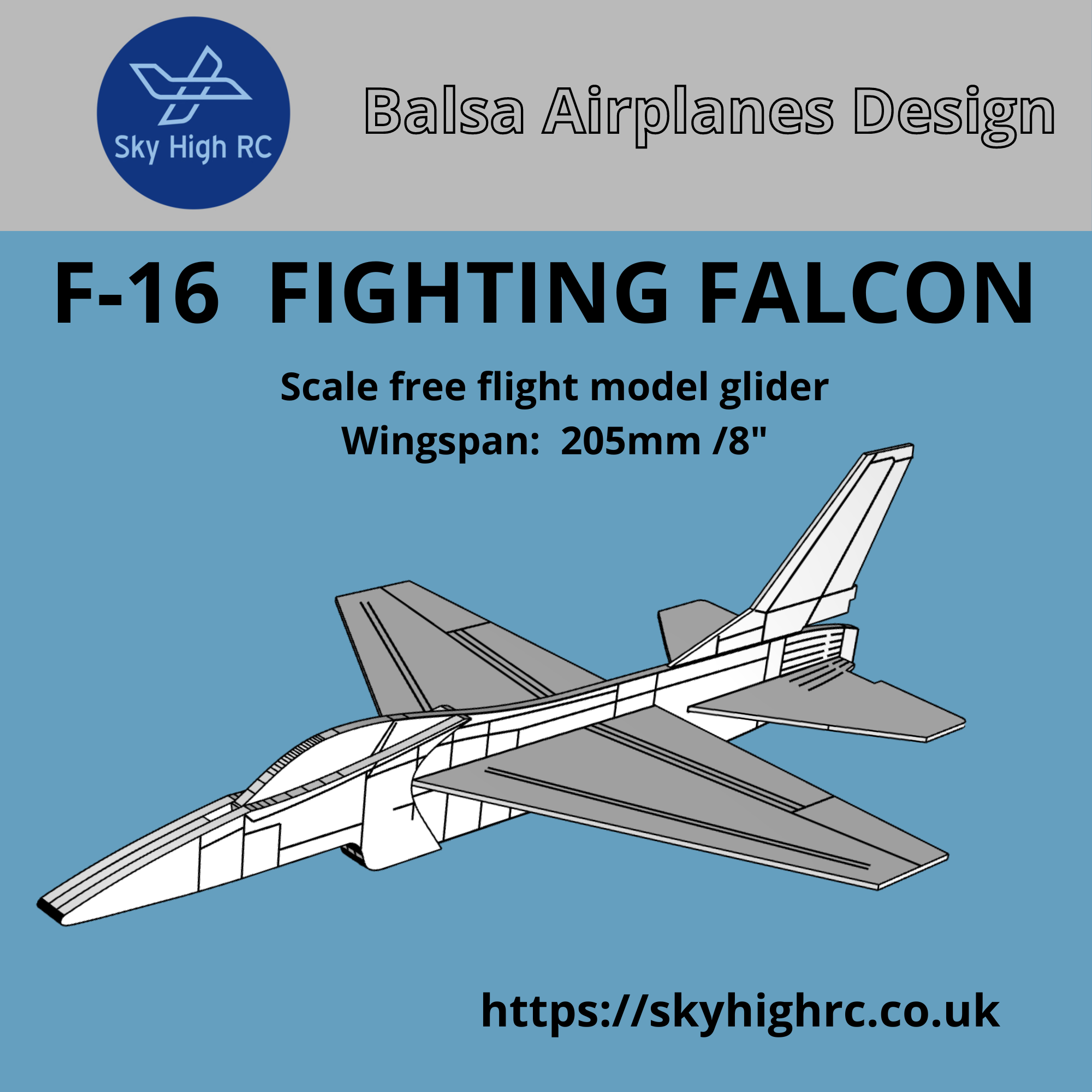 F-16 Fighting Falcon - Scale free-flight model glider ~ Laser-cut balsa kit