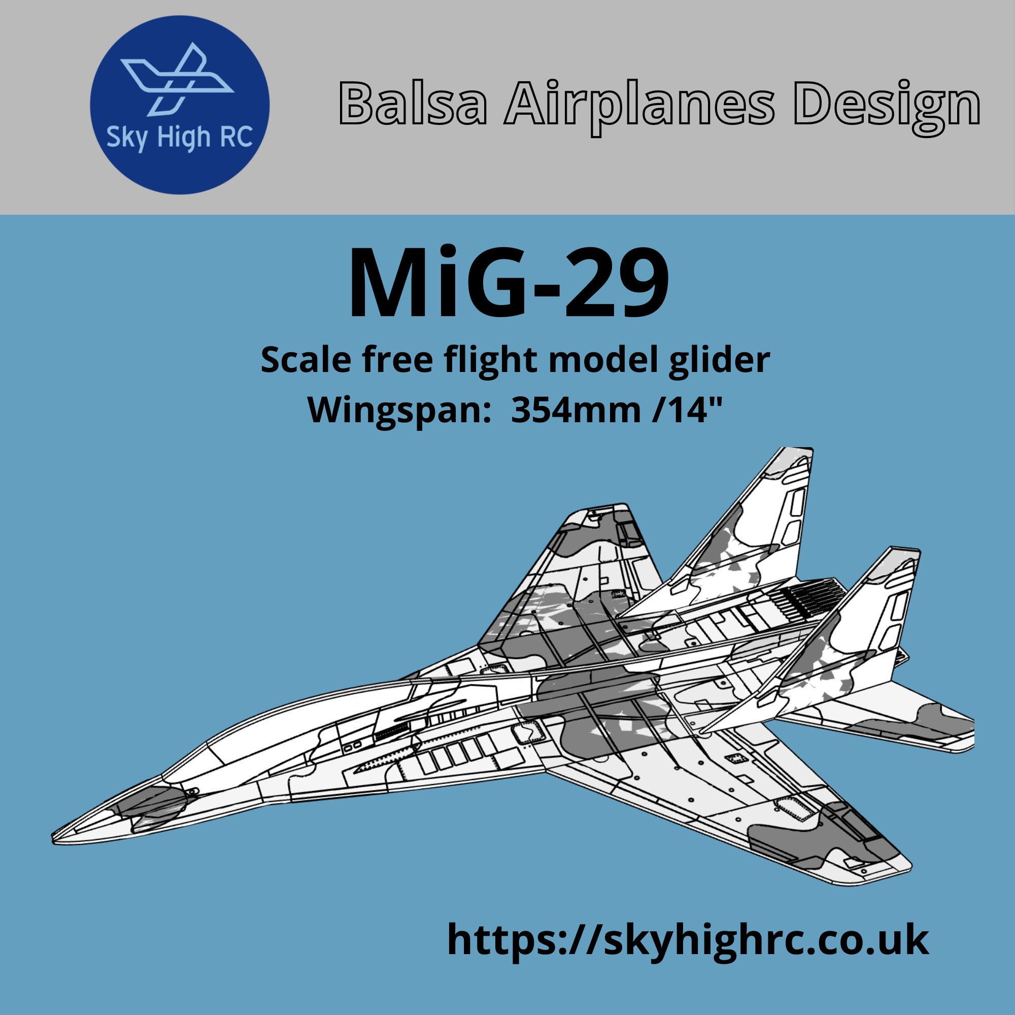 Mig-29 - Scale free-flight model glider ~ Laser-cut balsa kit
