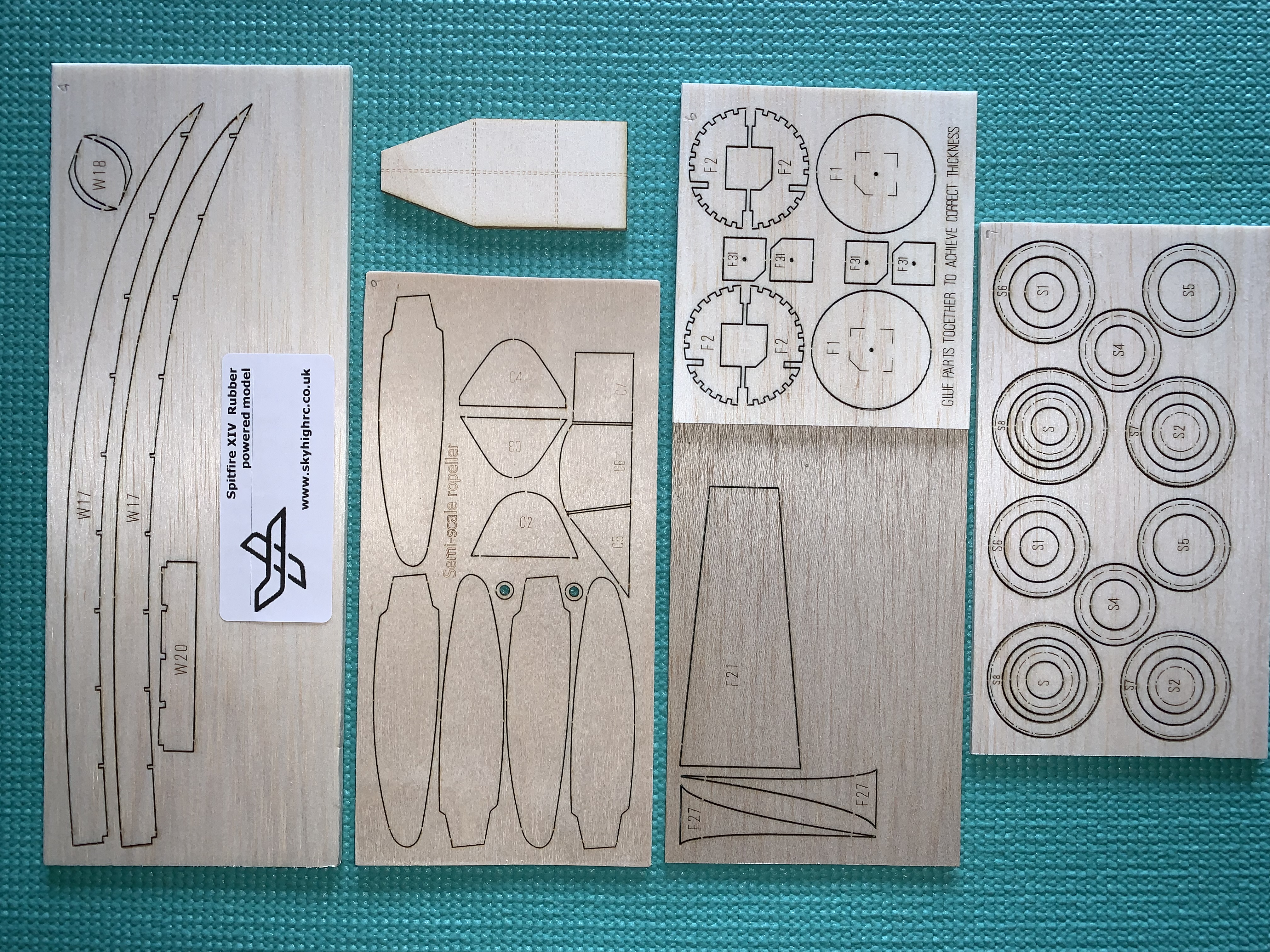 Spitfire XIV  - Scale free-flight rubber model ~ Laser-cut balsa/ply short kit