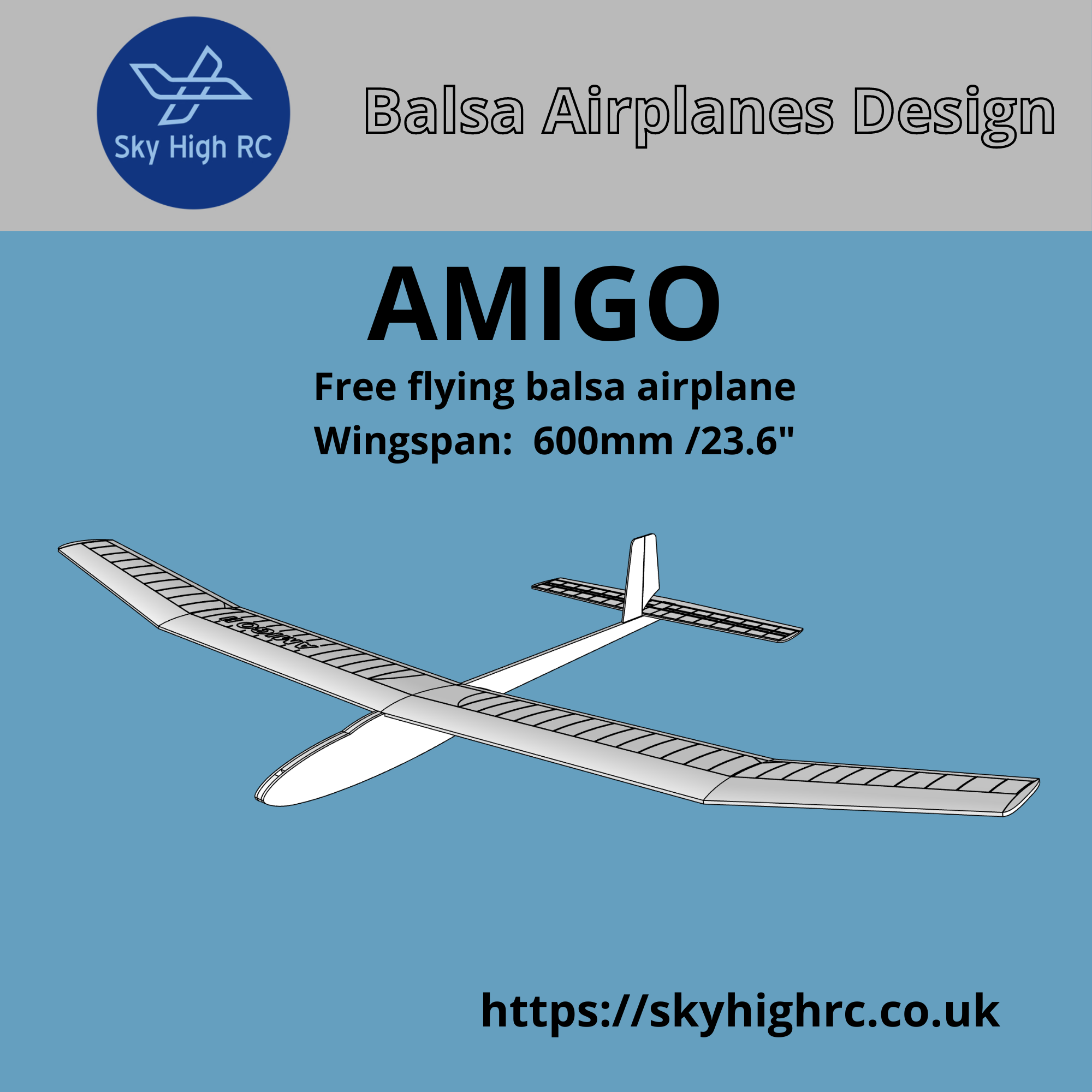 Amigo II - Free-flight model glider ~ Laser-cut balsa kit