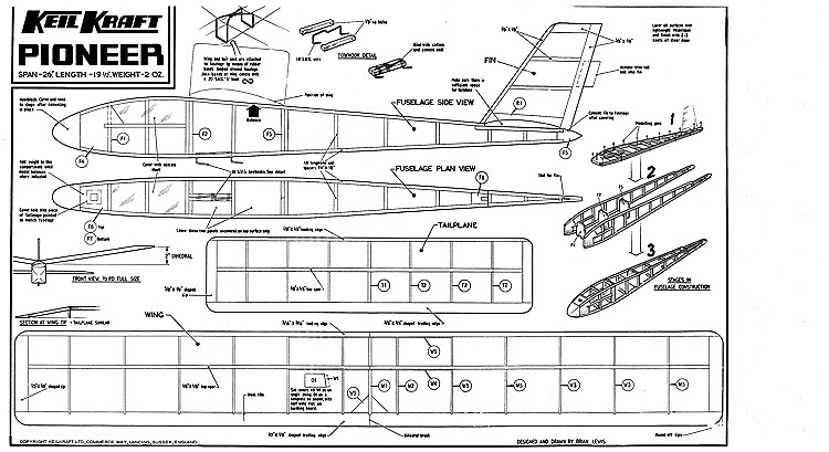 kk 'Pioneer' ~ Vintage Free-flight Model Glider ~ Laser-cut Balsa Rib set