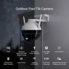 Ezviz C8C Full HD 1080P IP65 White Outdoor Pan/Tilt Camera with Color Night Vision, CS-C8C