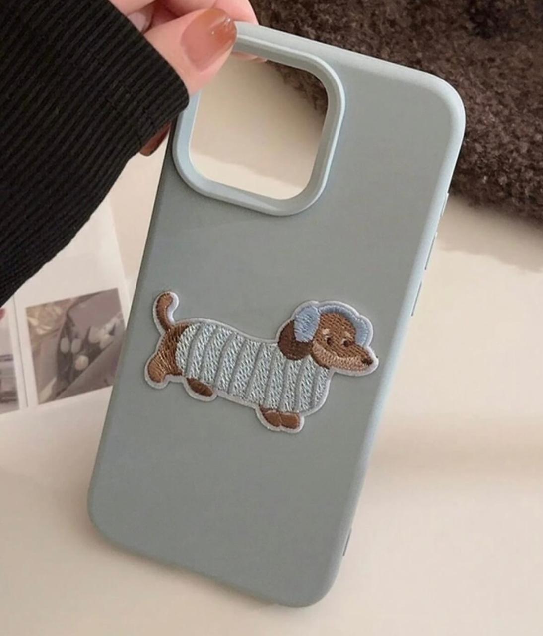 Fashion Cute Smile Macaron Puppy Cartoon 3D Dachshund Case Compatible for IPhone 16 15 11 13 14 12 Pro Max XR 16 14 15 Plus X XS Max Luxury Soft Tpu Cover