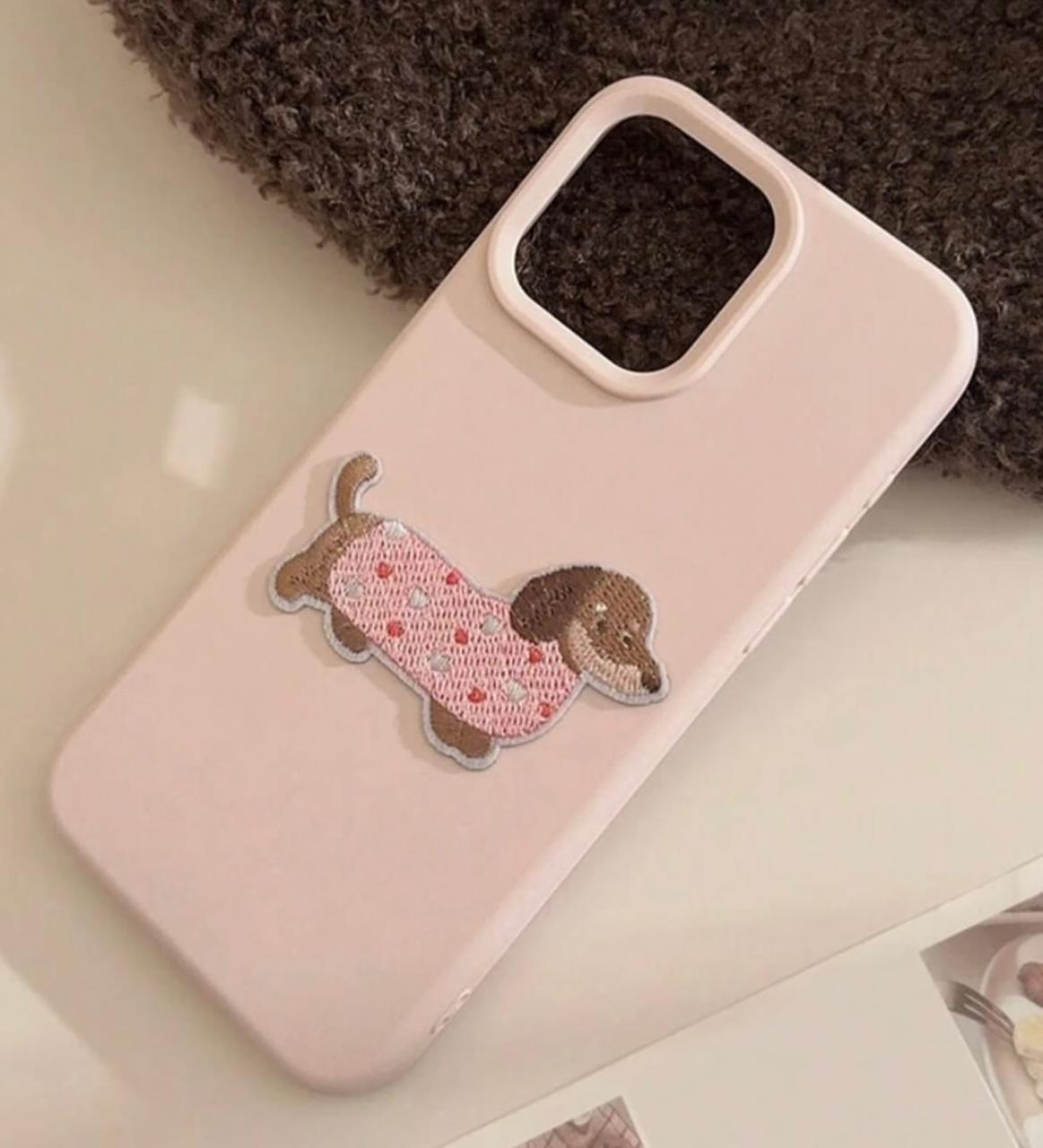 Fashion Cute Smile Macaron Puppy Cartoon 3D Dachshund Case Compatible for IPhone 16 15 11 13 14 12 Pro Max XR 16 14 15 Plus X XS Max Luxury Soft Tpu Cover