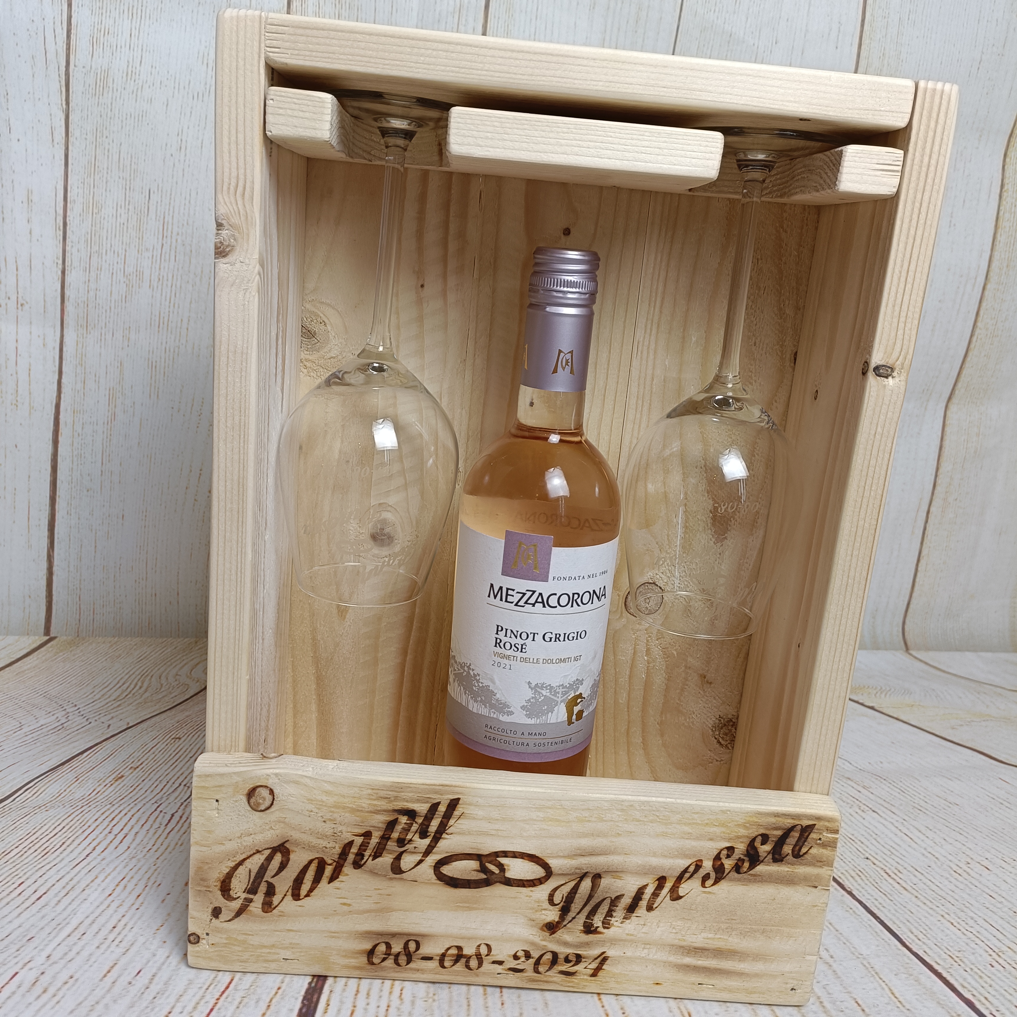 Wijn / cava kist met gepersonaliseerd glas