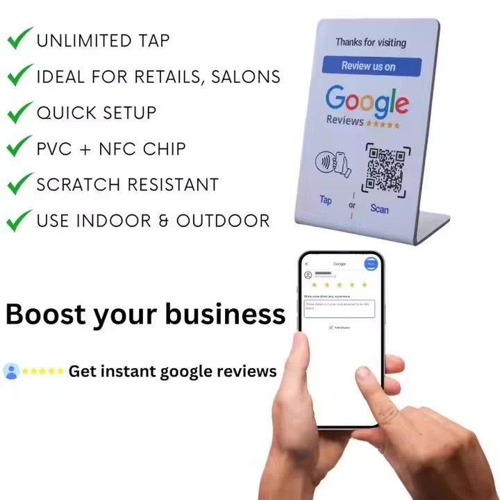 Customizable PVC NFC Review Stand for Hotels Waterproof Mini RFID 13.56Mhz Acrylic Metal Menu Stand Google Review Ntag215