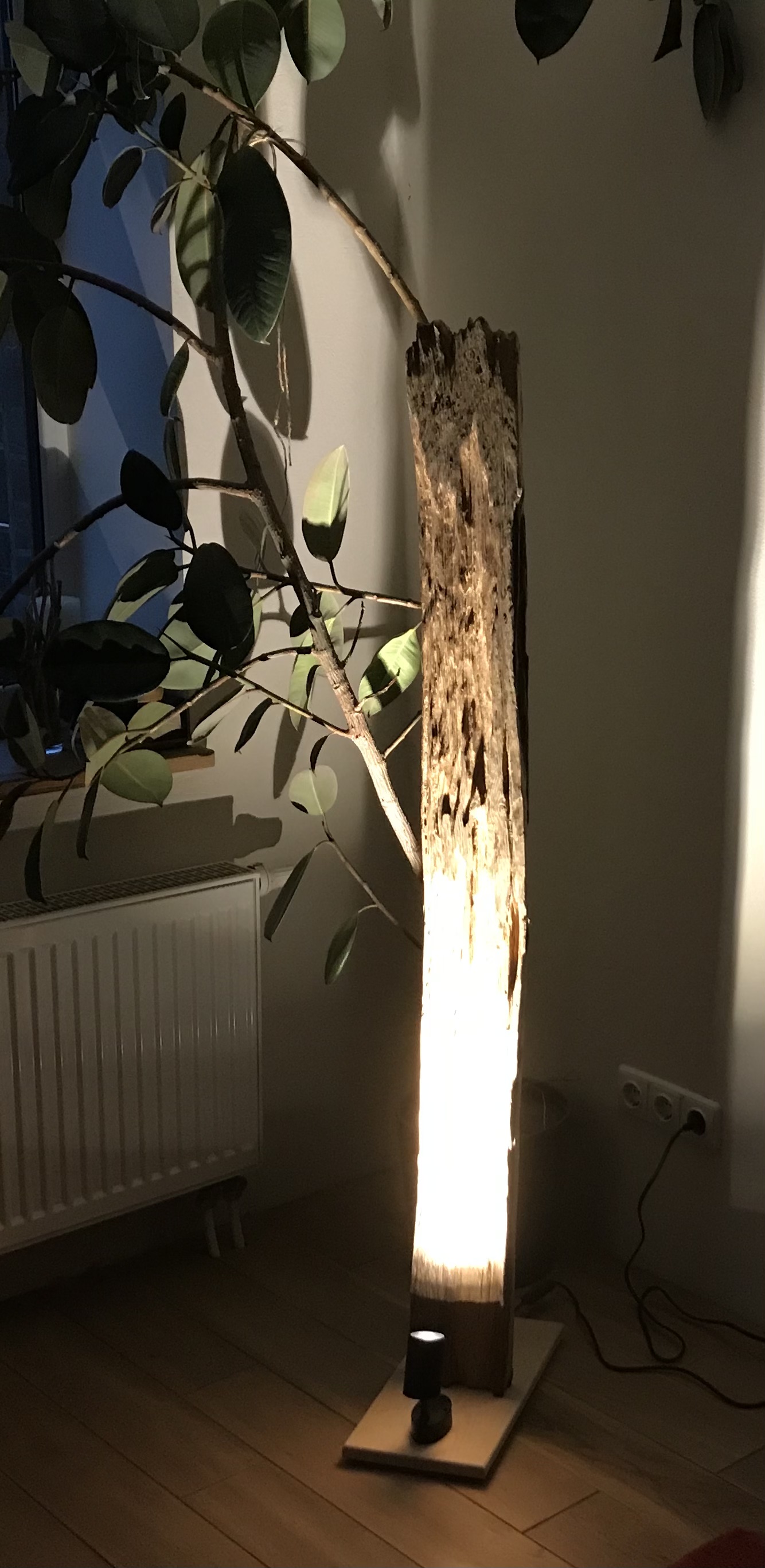 Interjero elementas (II) su šviesos šaltiniu (7W, 3000K, LED), ąžuolas, h-147 cm, plotis apie 16 cm