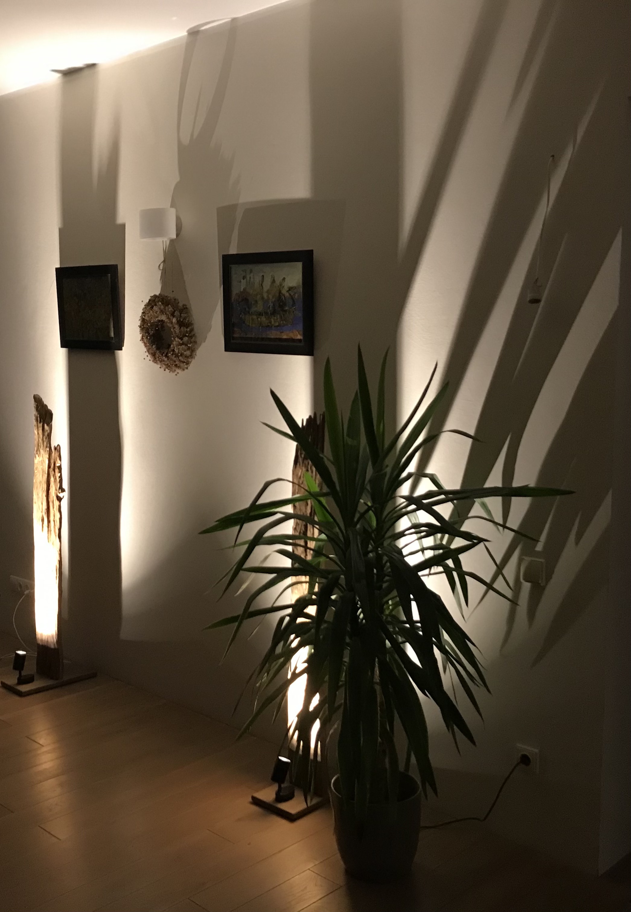 Interjero elementas (I) su šviesos šaltiniu (7w, 3000K, LED), ąžuolas h-135 cm, plotis apie 16 cm