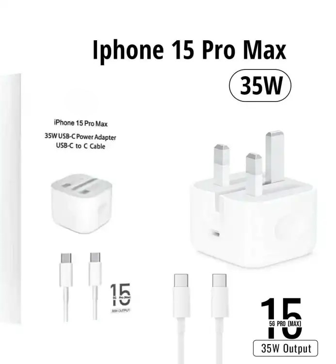 Apple 35W PD Charger For iPhone 15 Pro Max - 3PIN UK Plug Fast iPhone Charger With Type-C to Type-C Cable 35W Supported | Power Adapter for iPhone
