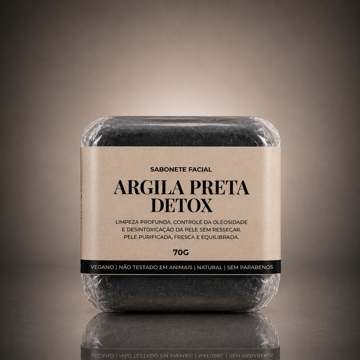 Sabonete Facial de Argila Preta Detox, 70g.
