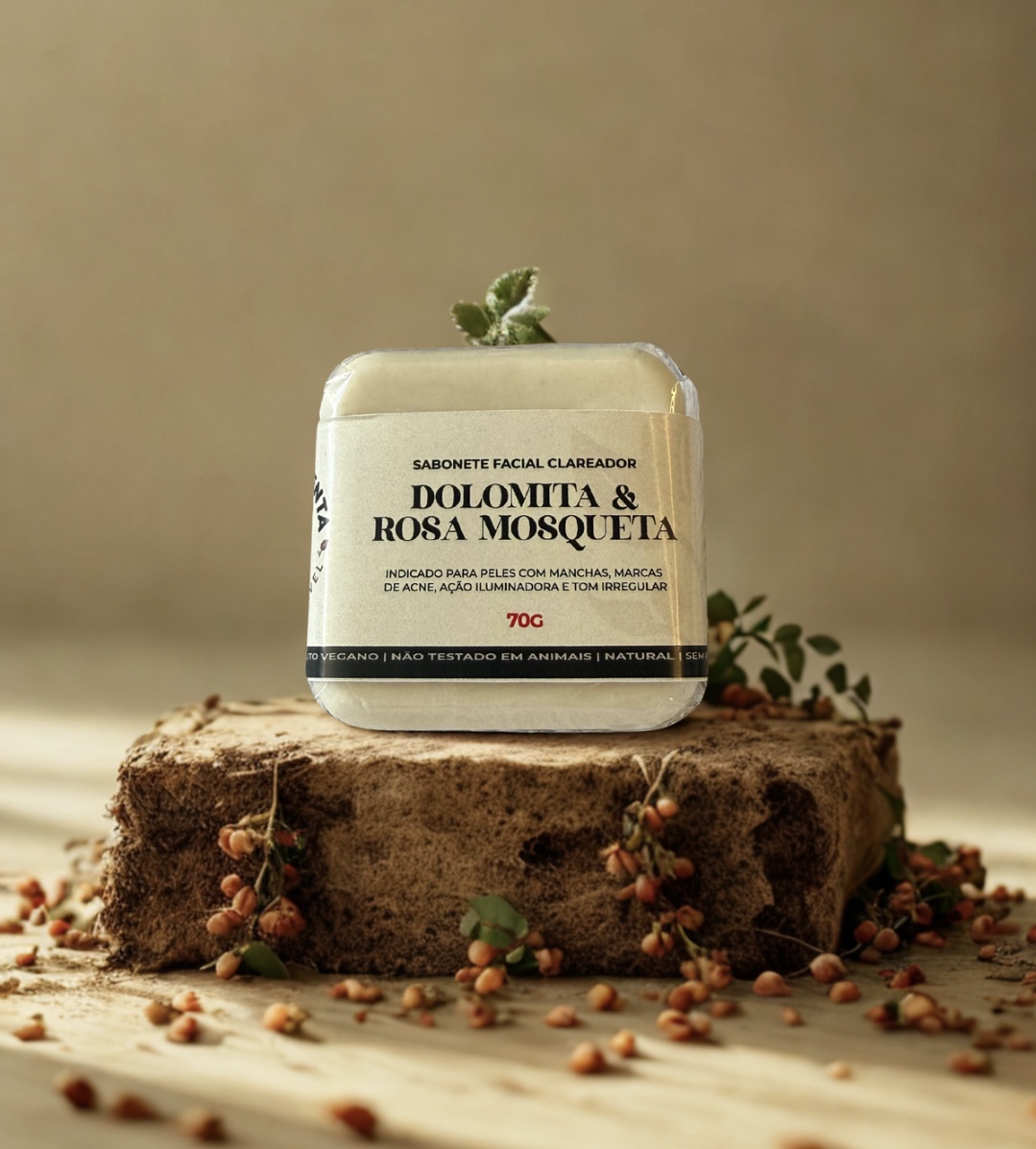 Sabonete Facial de Dolomita e Óleo de Rosa Mosqueta, 70g.
