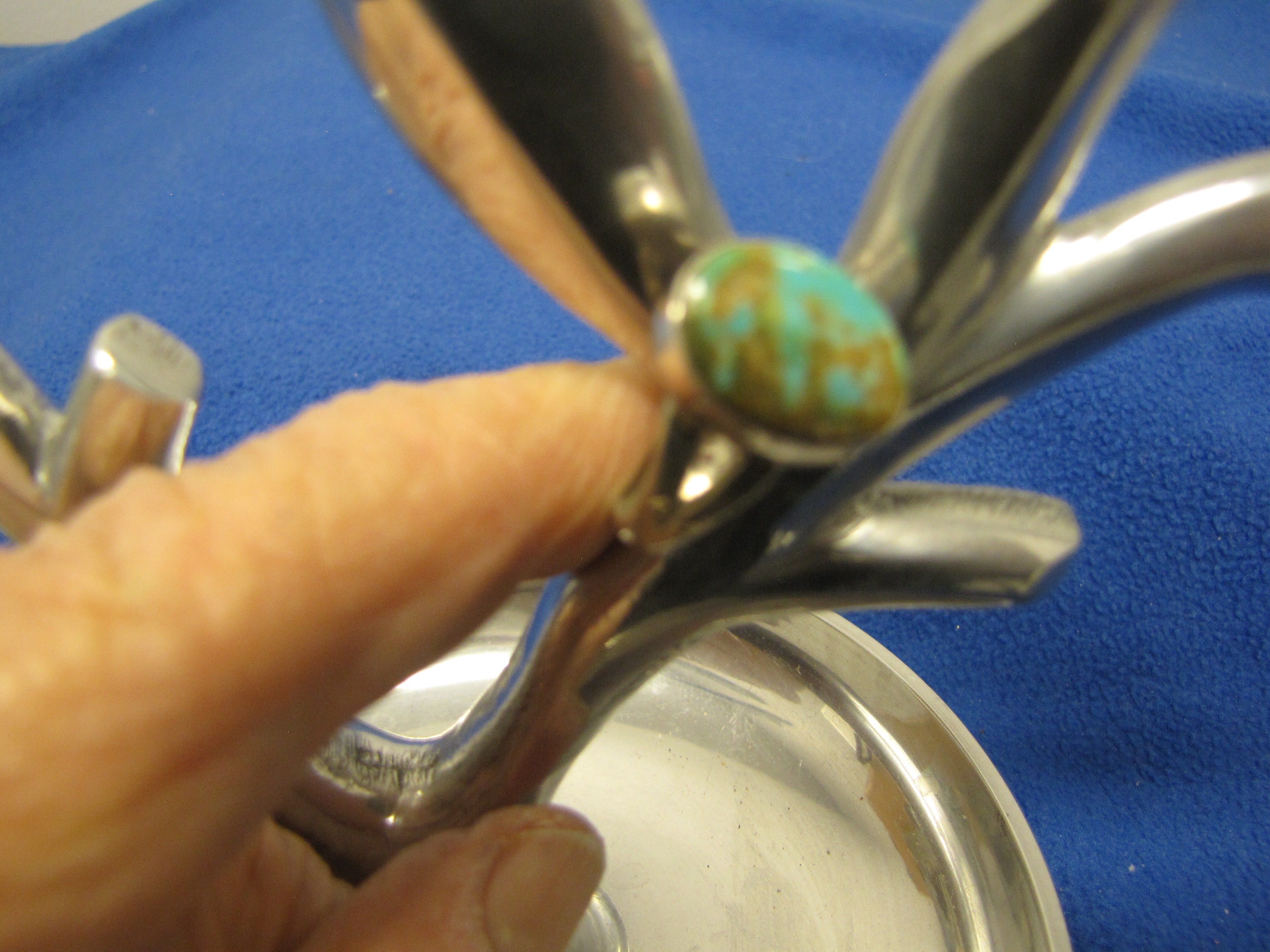 Ring - Light green with brown inlays, stone unknown. Size7.5