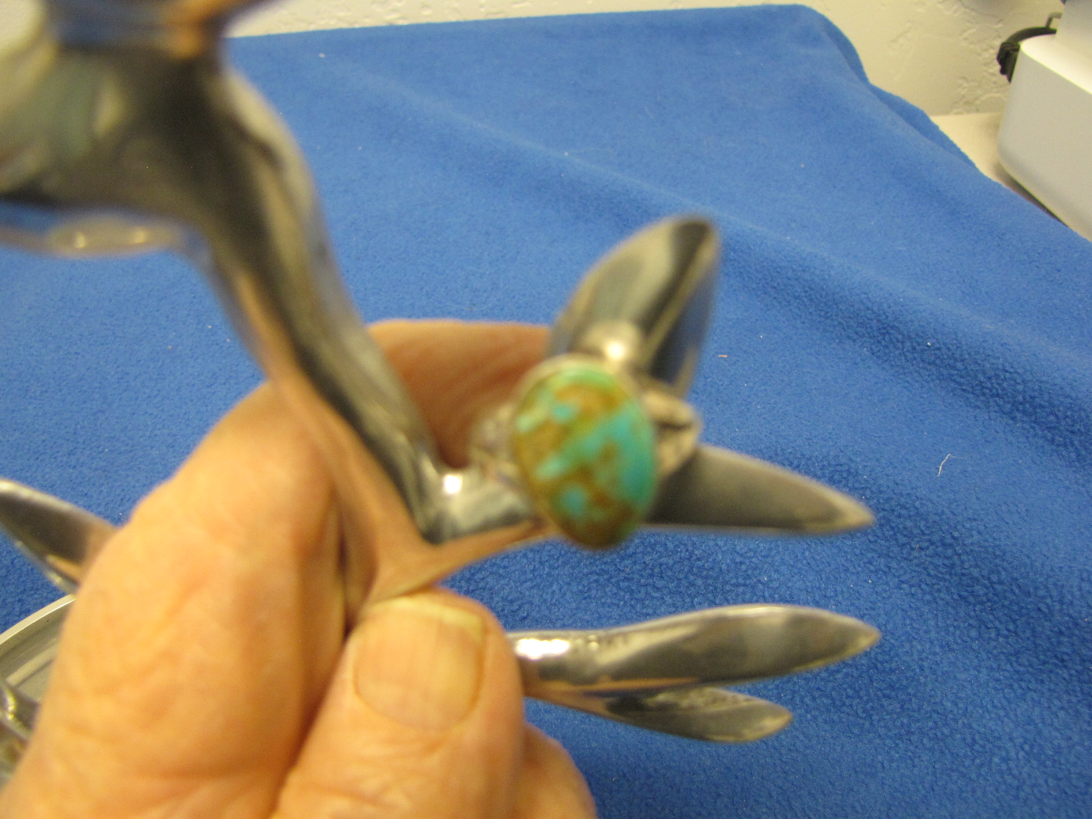 Ring - Light green with brown inlays, stone unknown. Size7.5