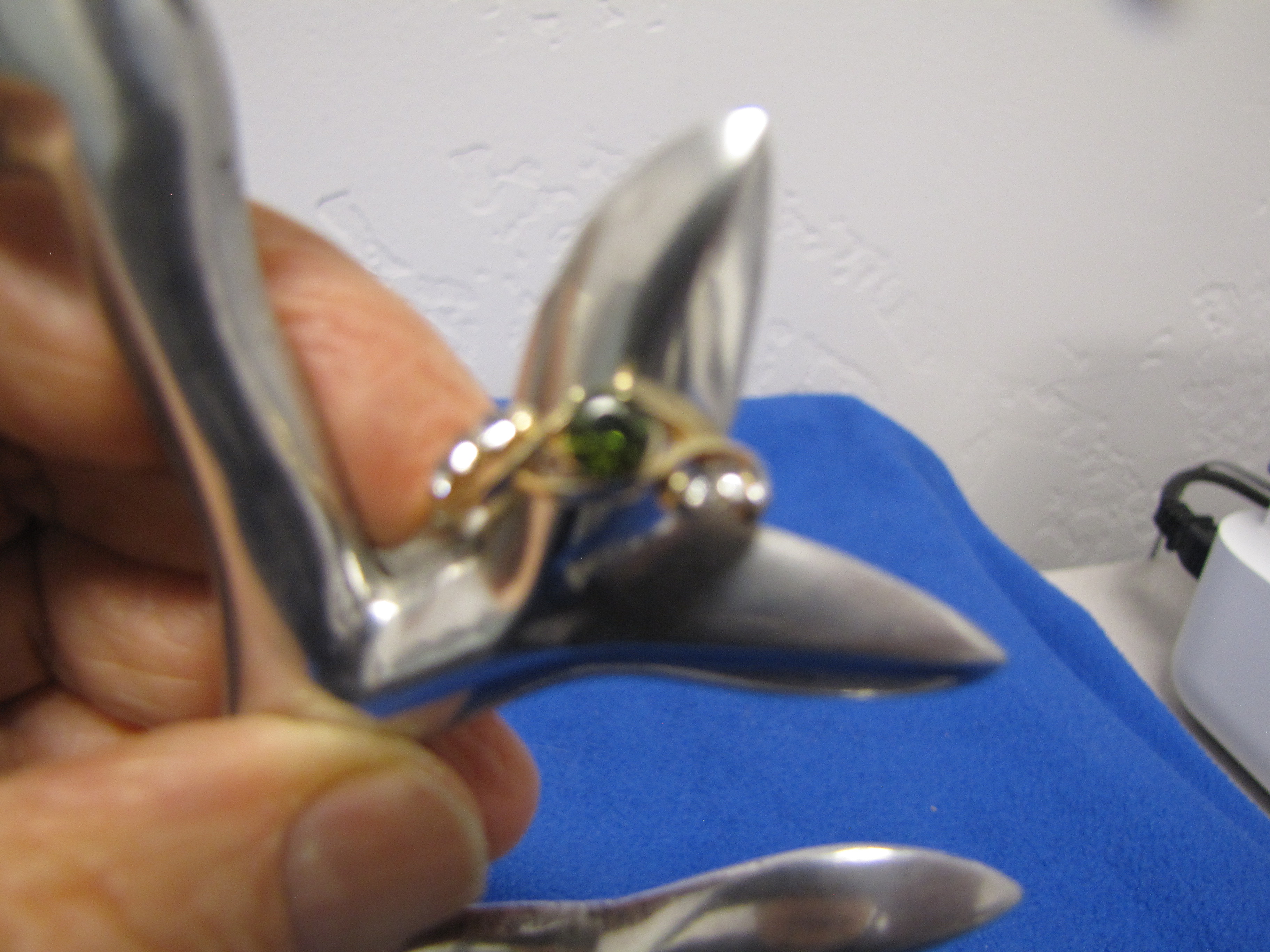 Ring - Small Stones - Green Center stone with sparkling clear on each side. Size 6