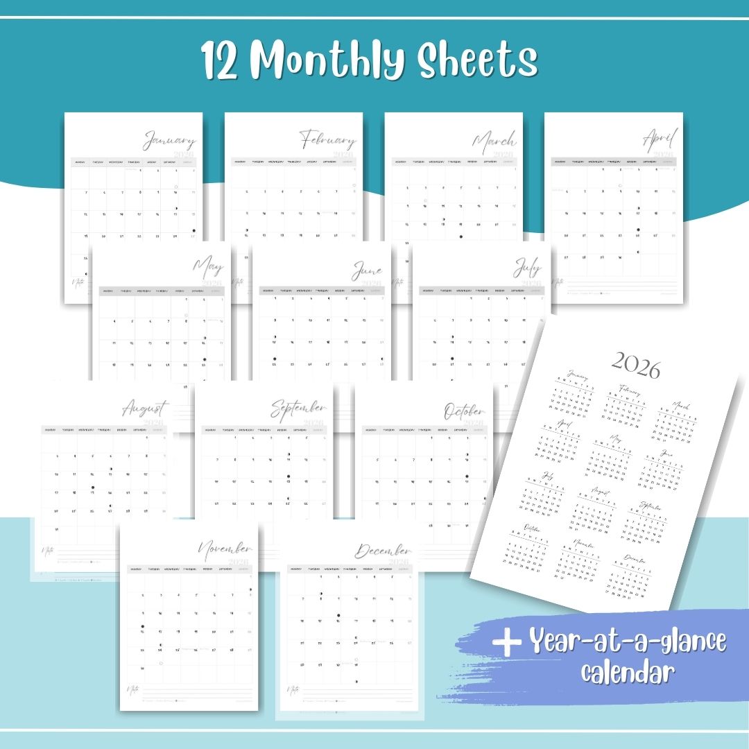 2026 Minimalist Calendar | Printable Monthly Planner PDF