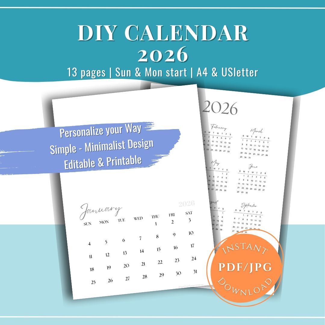 2026 DIY Calendar | Printable Monthly Planner (PDF)