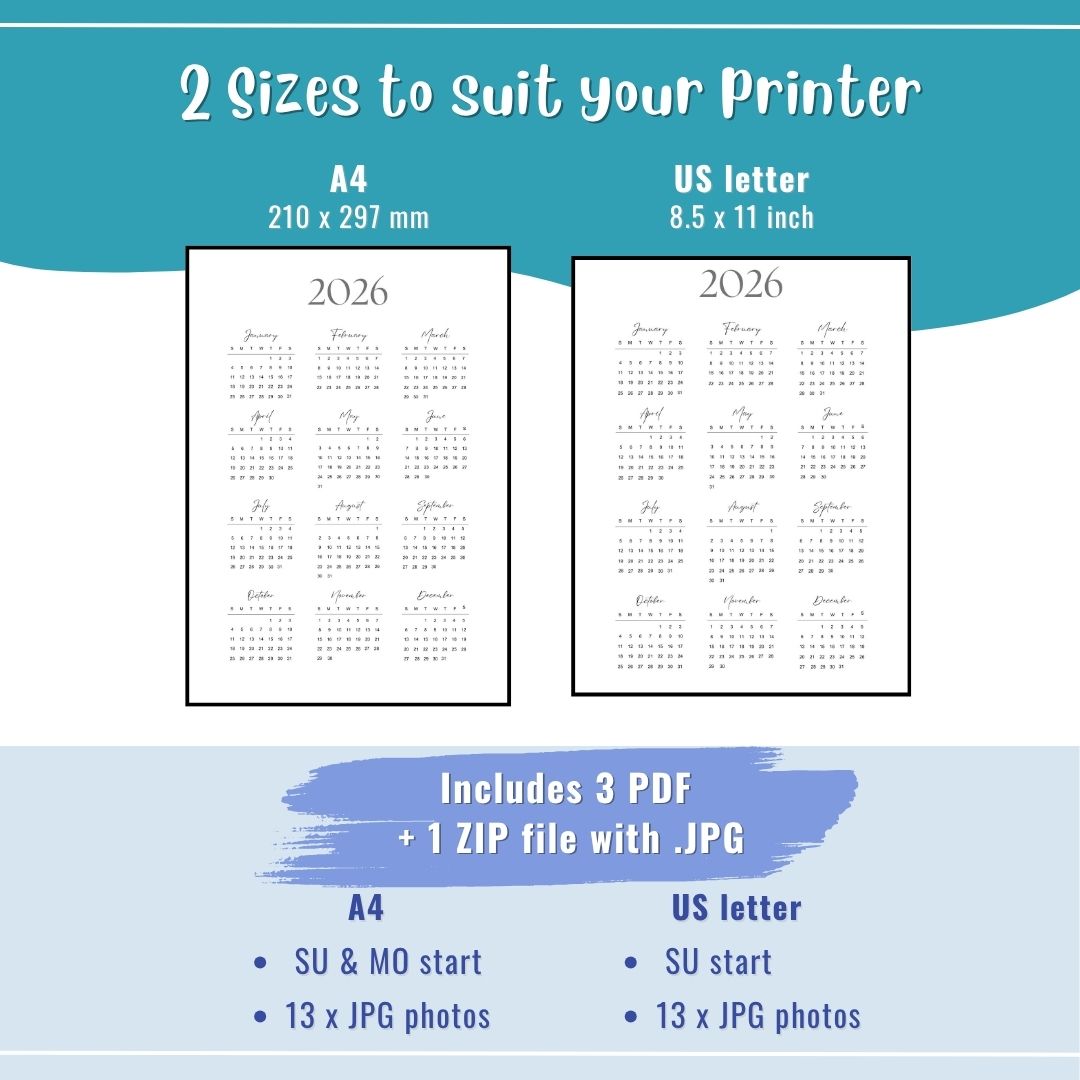 2026 Minimalist Calendar | Printable Monthly Planner PDF