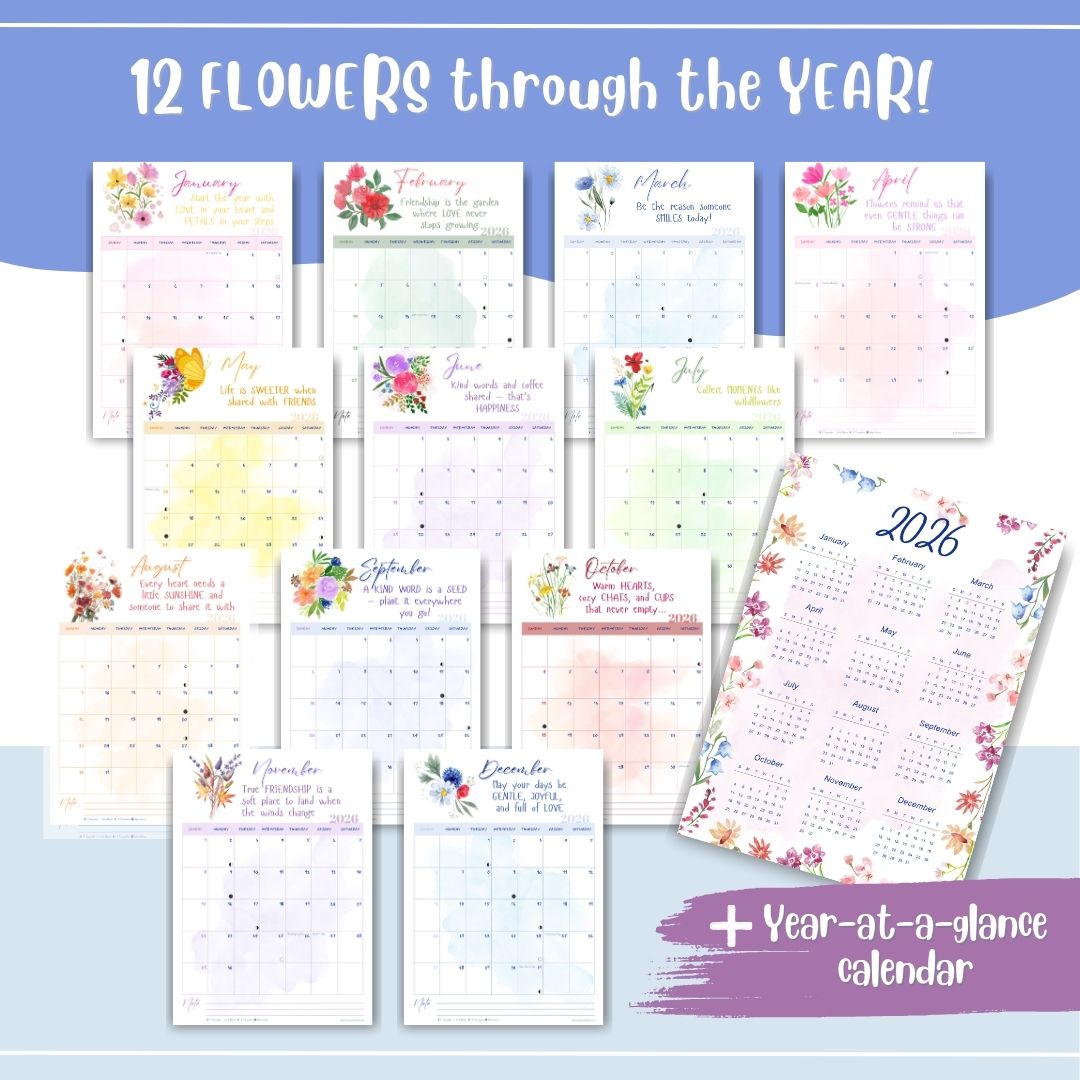 2026 Floral Calendar | Printable Monthly Calendar PDF