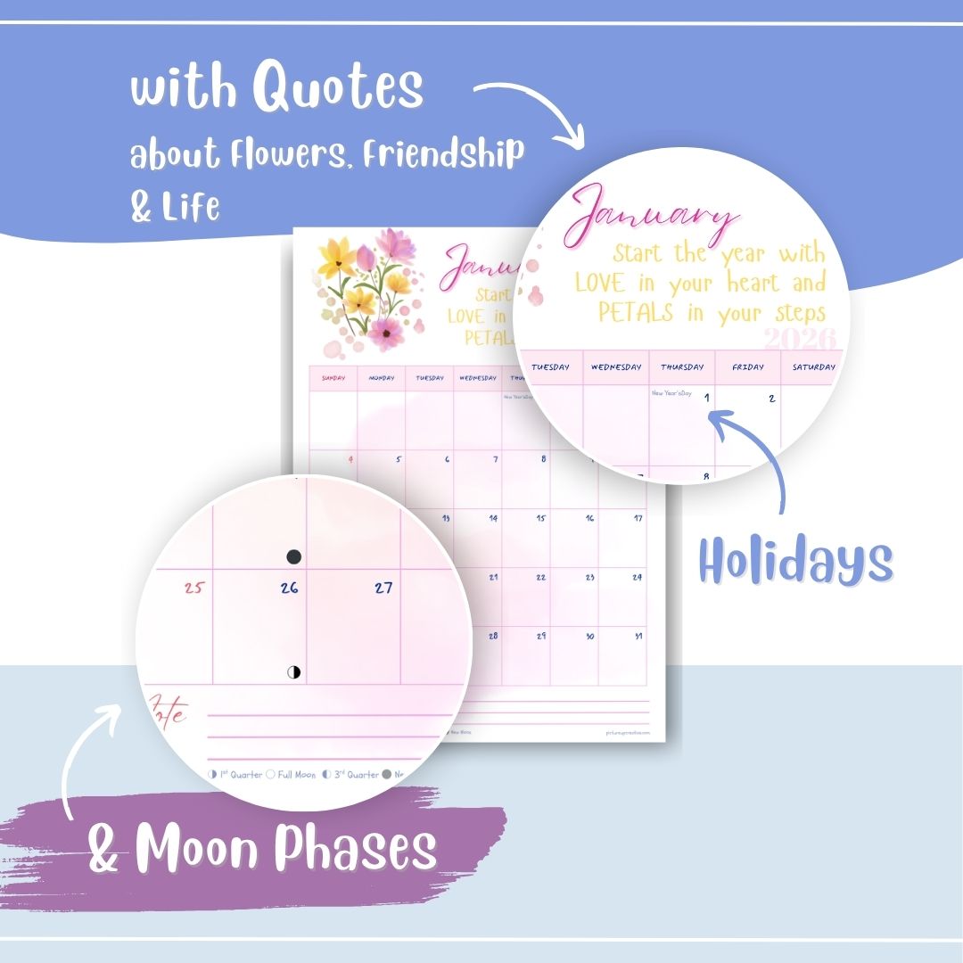 2026 Floral Calendar | Printable Monthly Calendar PDF