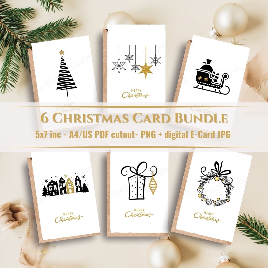 6x Christmas Card Bundle Printable | digital download