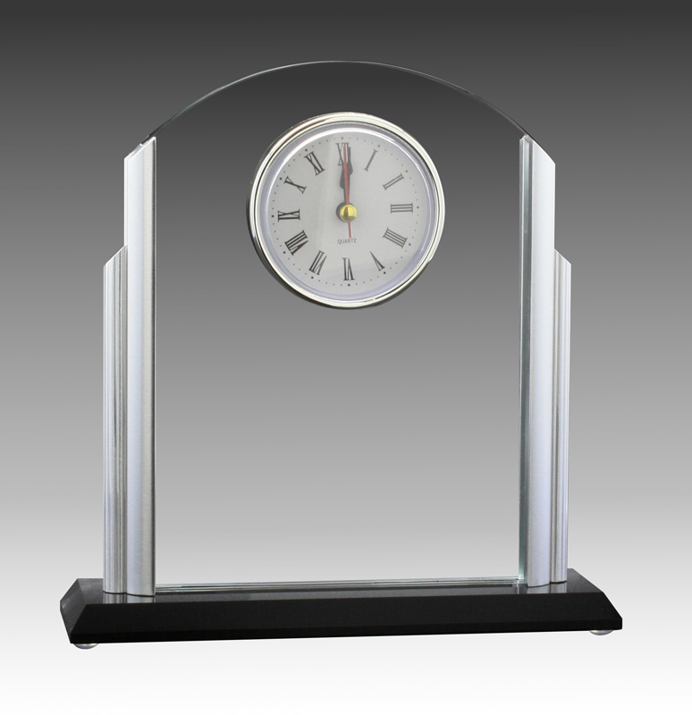 Glass Clock Curve Top & Black Base