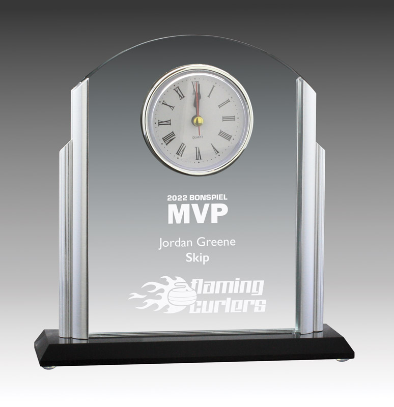 Glass Clock Curve Top & Black Base