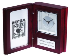 Rosewood Book Clock w Silver Face