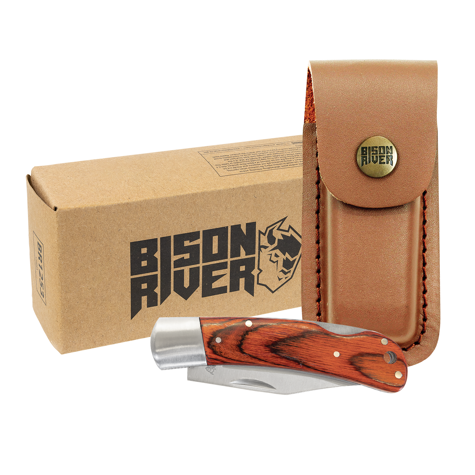Hard Wood Bison River Knife with Leather Sheath