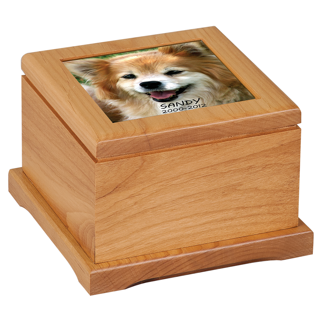 Red Alder Pet Urn w/ Custom Photo Top