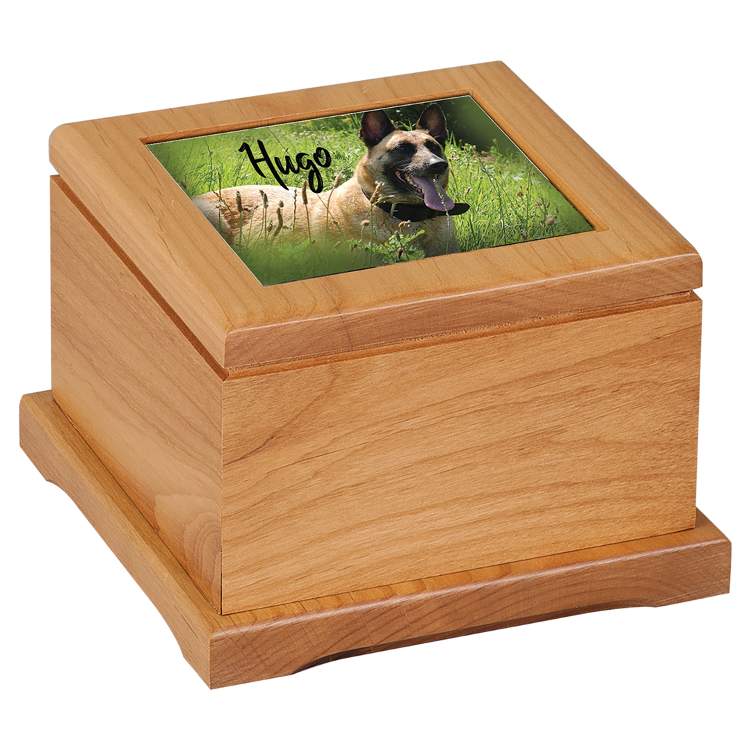 Red Alder Pet Urn w/ Custom Photo Top