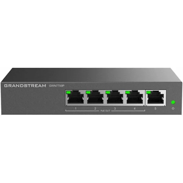 სვიჩი Grandstream , 5-Port Gigabit, PoE + Switch, Gray [GWN7700P]