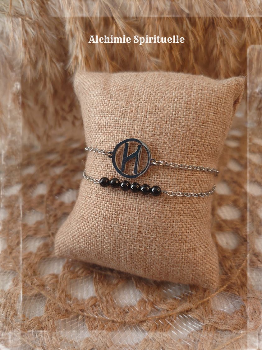 Bracelet duo Rune Hagalaz, Spinelle noir 
