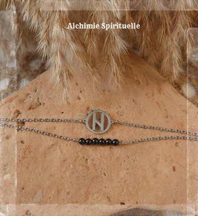 Bracelet duo Rune Hagalaz, Spinelle noir 