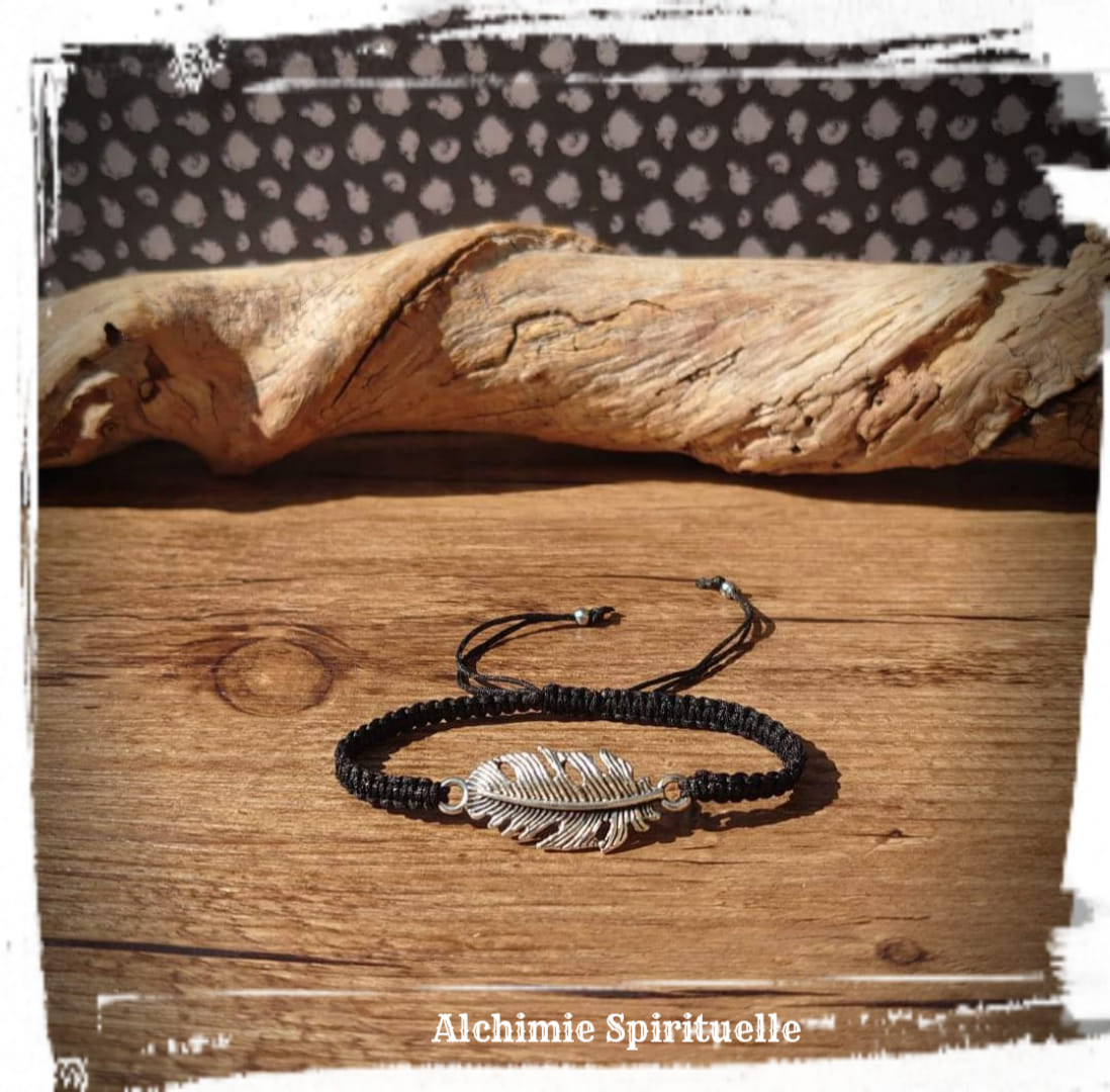 Bracelet macramé, nœud coulissant Plume