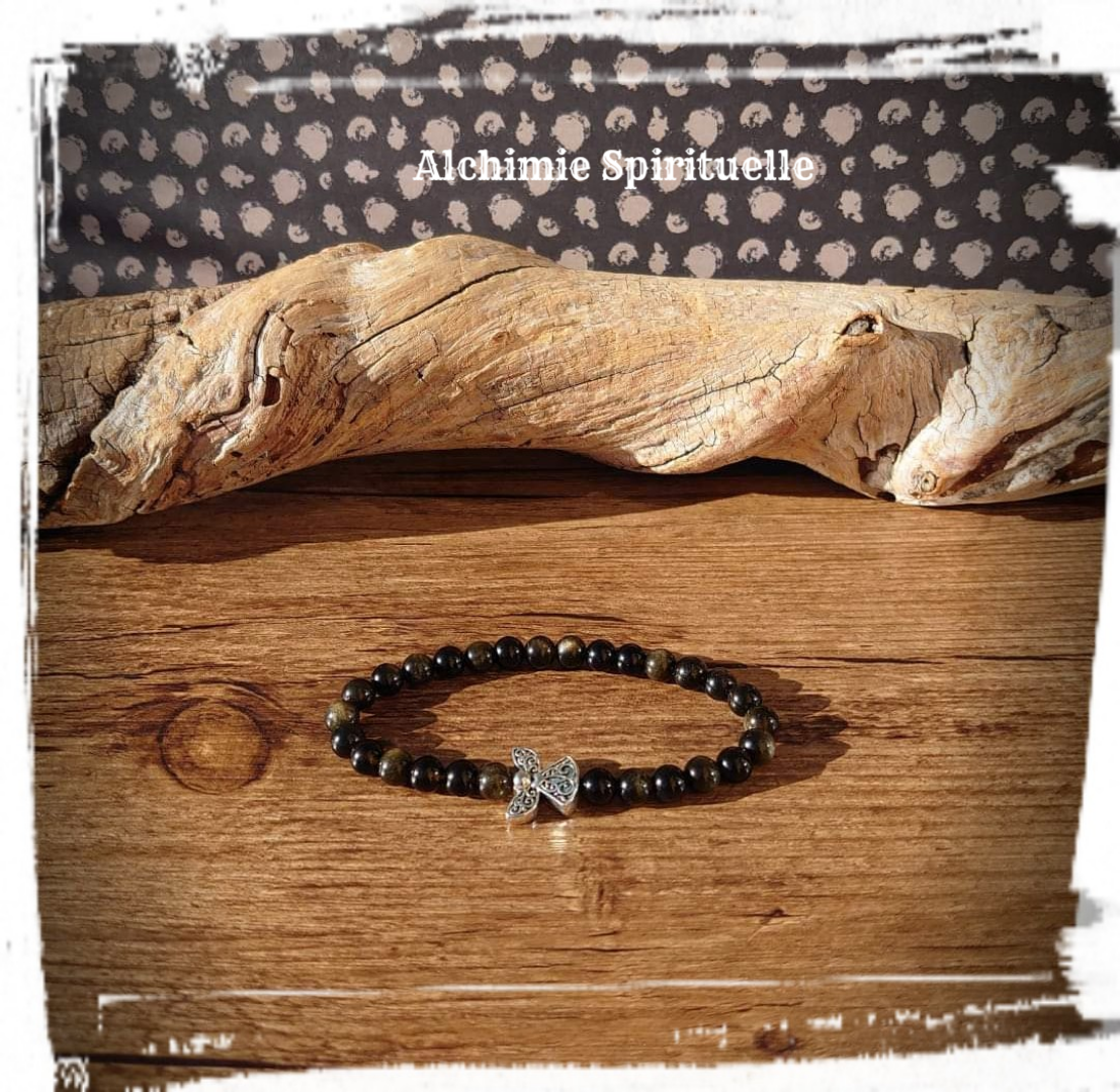 Bracelet Obsidienne Dorée, perle Ange Gardien