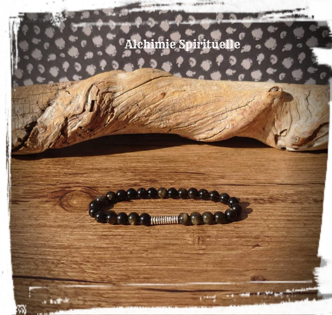 Bracelet Obsidienne Dorée, perle Haya 