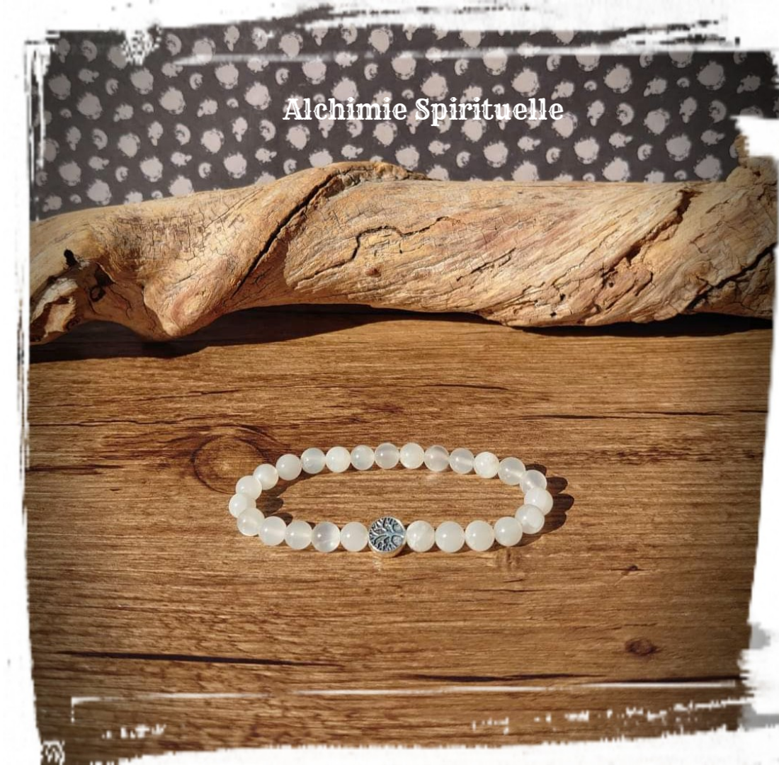 Bracelet Pierre de Lune, perle Arbre de vie 