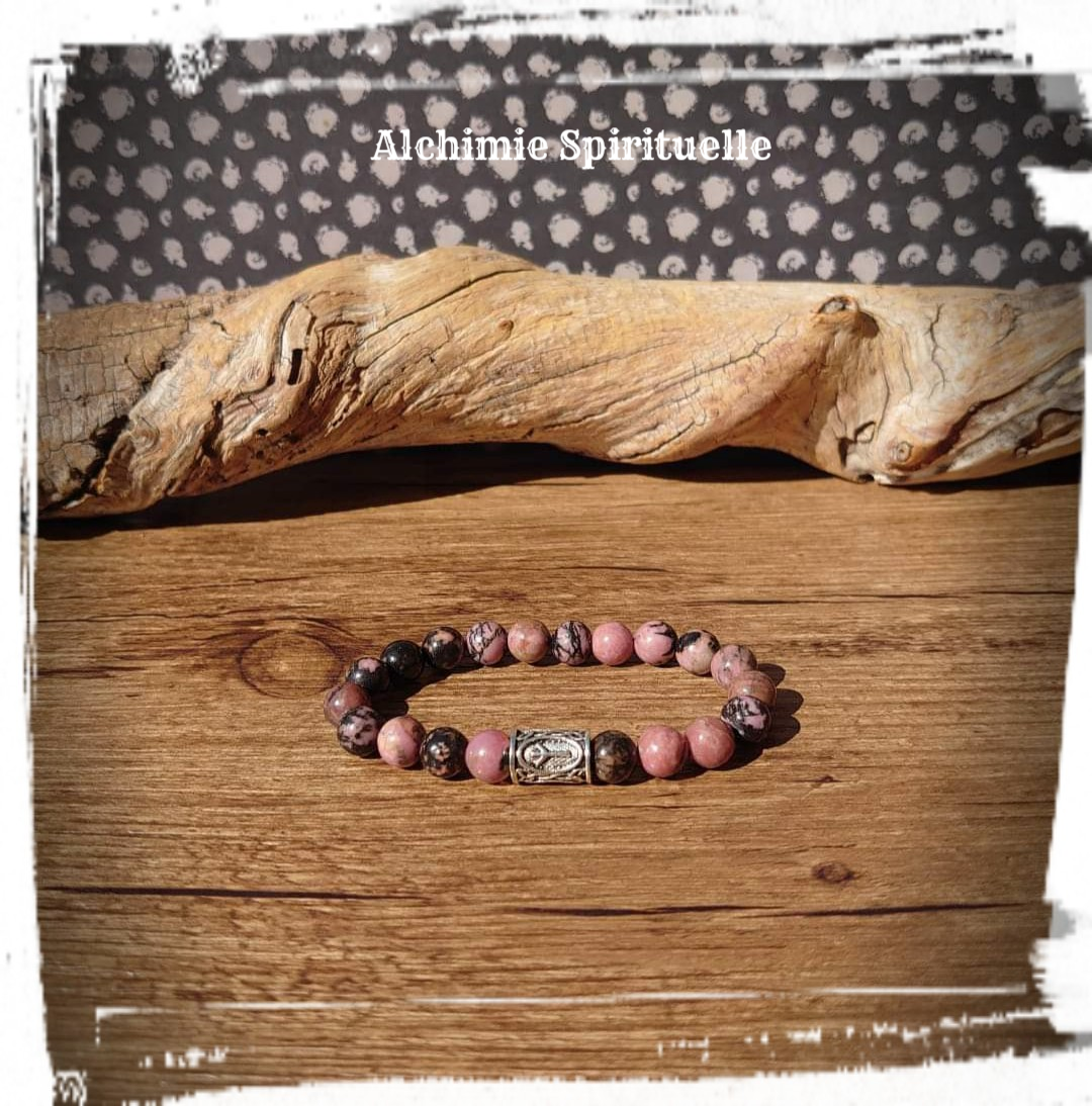 Bracelet Rhodonite  Rune Algiz