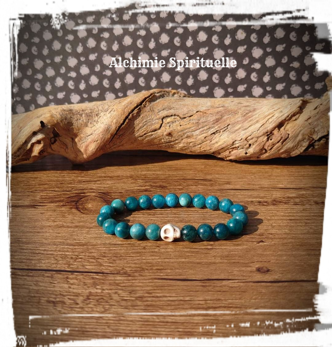 Bracelet Apatite, perle Tête de mort