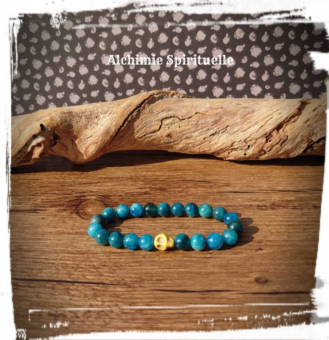 Bracelet Apatite, perle Tête de mort
