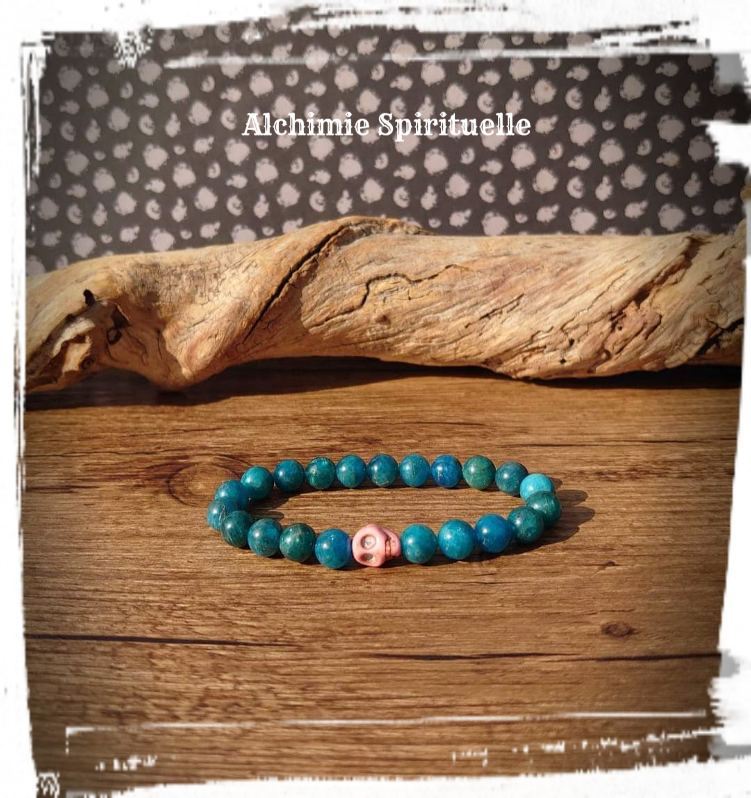 Bracelet Apatite, perle Tête de mort