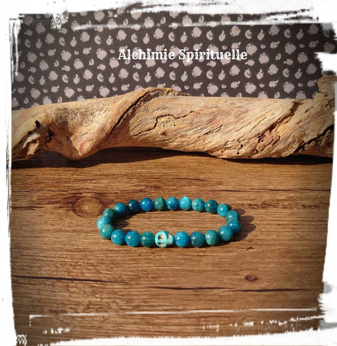 Bracelet Apatite, perle Tête de mort