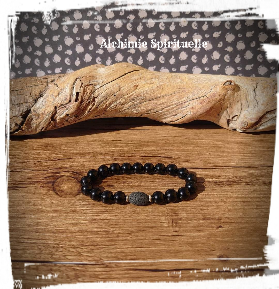 Bracelet diffuseur d'huile essentielle, Tourmaline noire