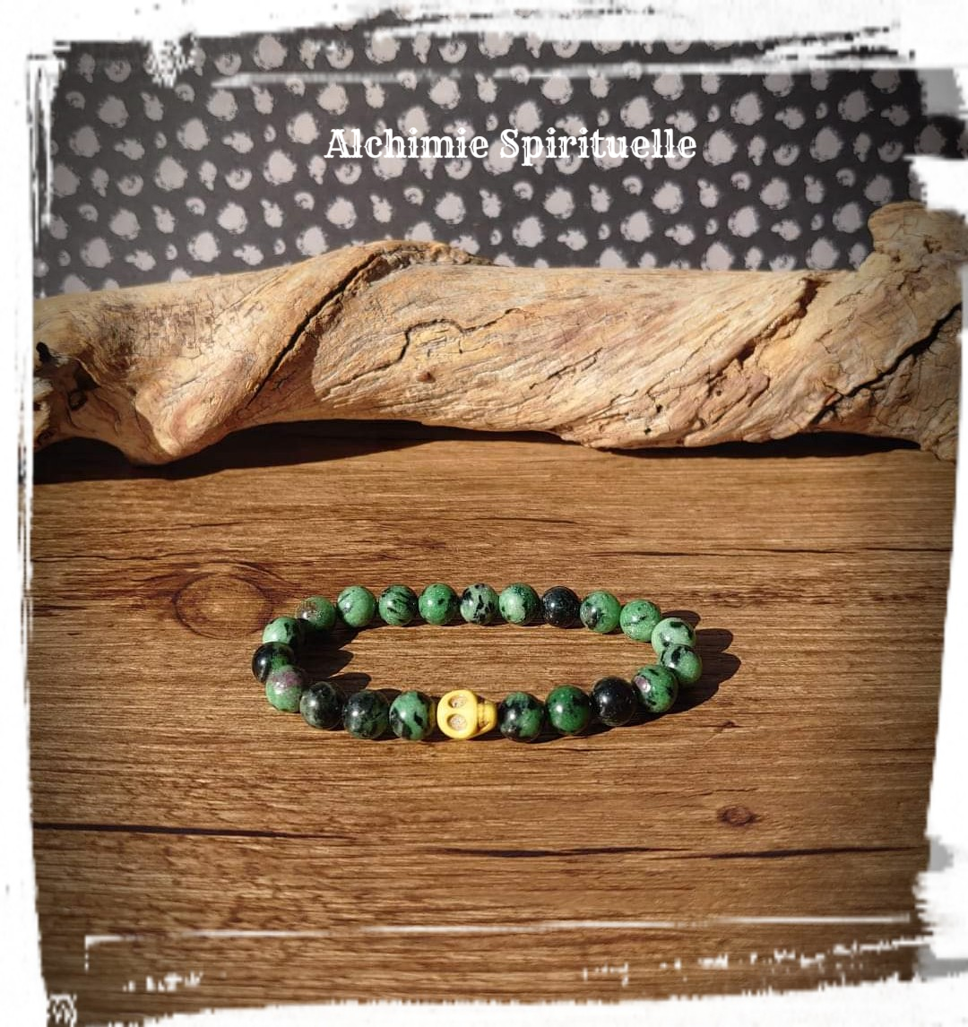 Bracelet Zoïsite Rubis Tête de mort