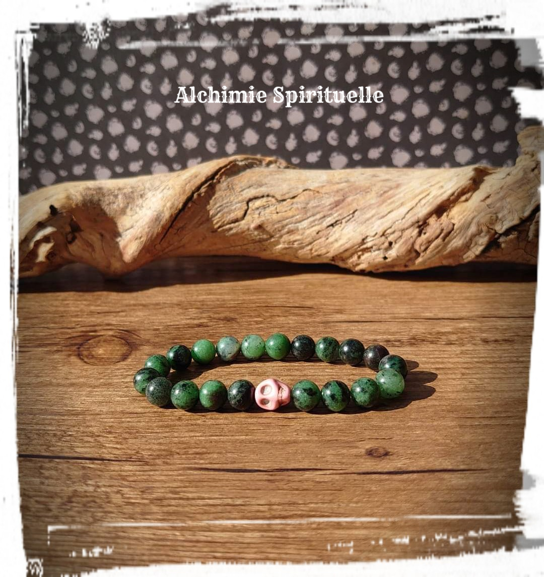 Bracelet Zoïsite Rubis Tête de mort