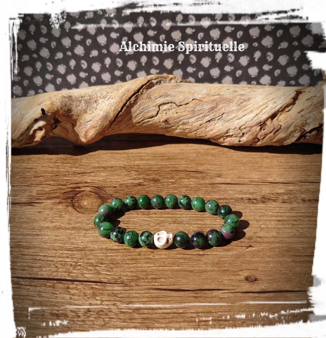 Bracelet Zoïsite Rubis Tête de mort