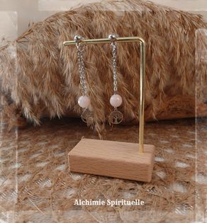 Boucles d'oreilles, Arbre de vie et Quartz Rose 